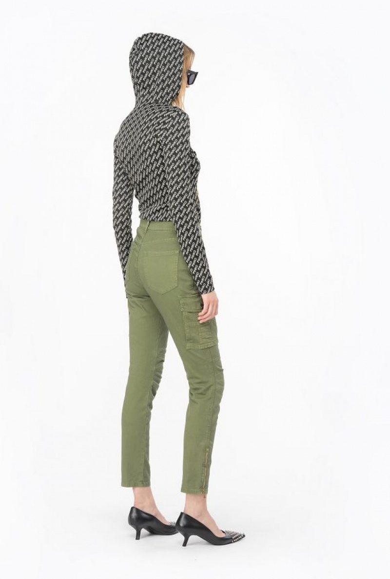 Pinko Skinny Cargo Trousers In Soft Gabardine CYPRESS GREEN | SN-PKO33804