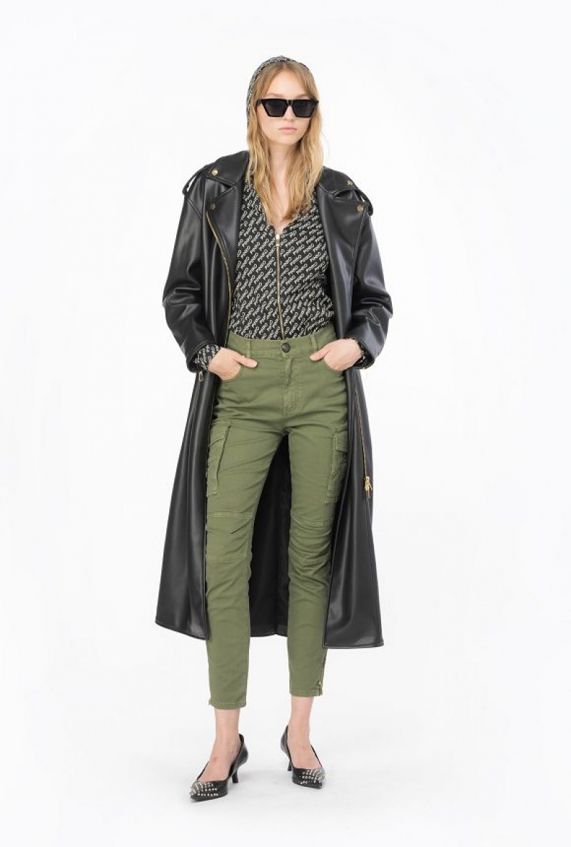 Pinko Skinny Cargo Trousers In Soft Gabardine CYPRESS GREEN | SN-PKO33804