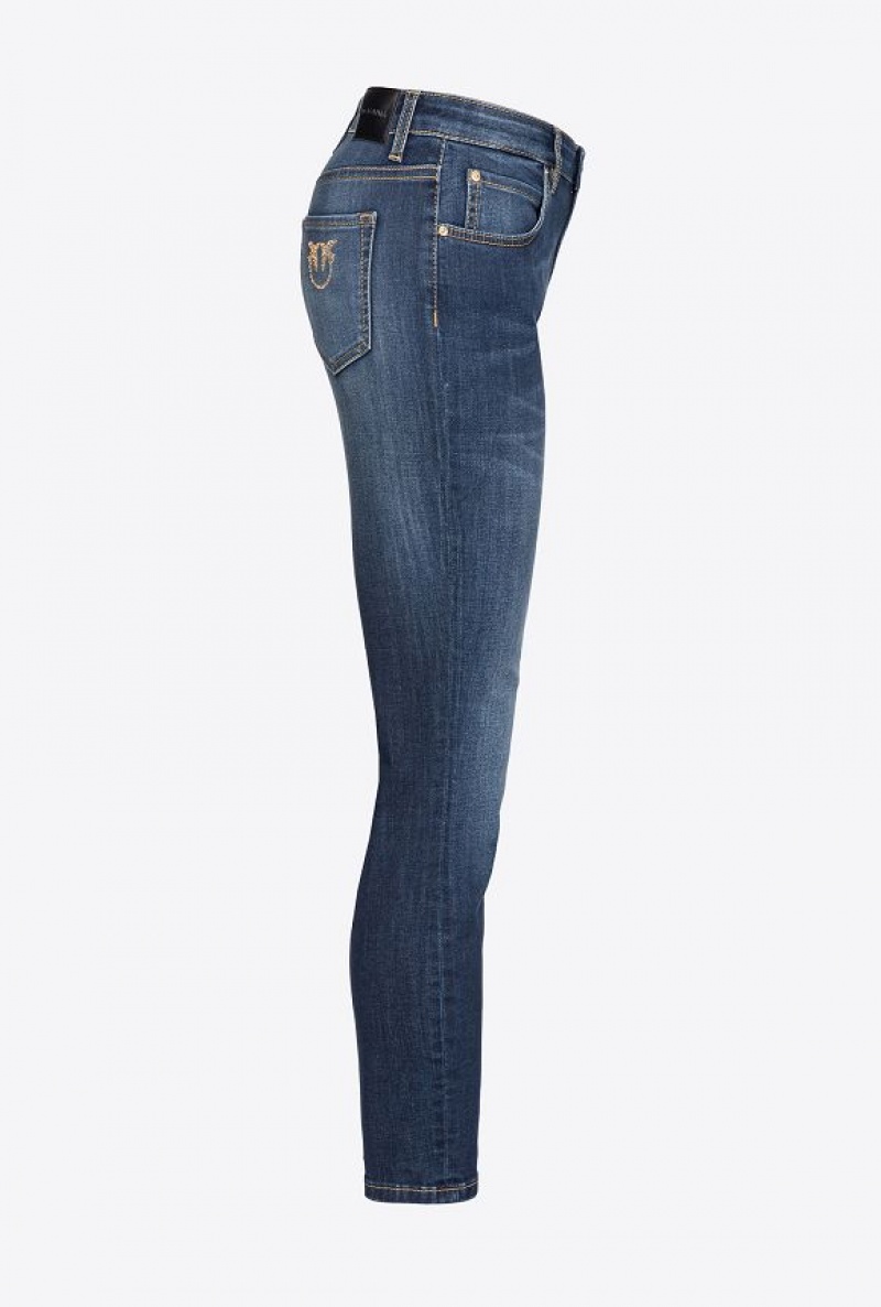 Pinko Skinny Stretch Denim Jeans With Embroidery On The Back DARK WASH | SN-PKO34014