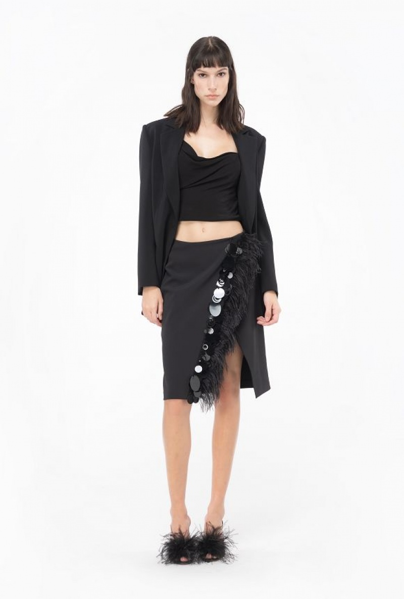 Pinko Skirt With Feathers And Sequins LIMO BLACK | SN-PKO34041