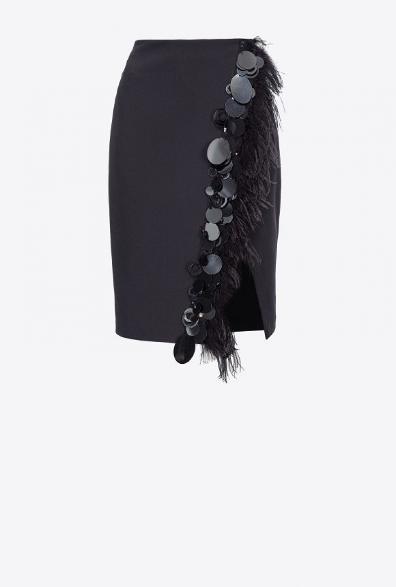 Pinko Skirt With Feathers And Sequins LIMO BLACK | SN-PKO34041