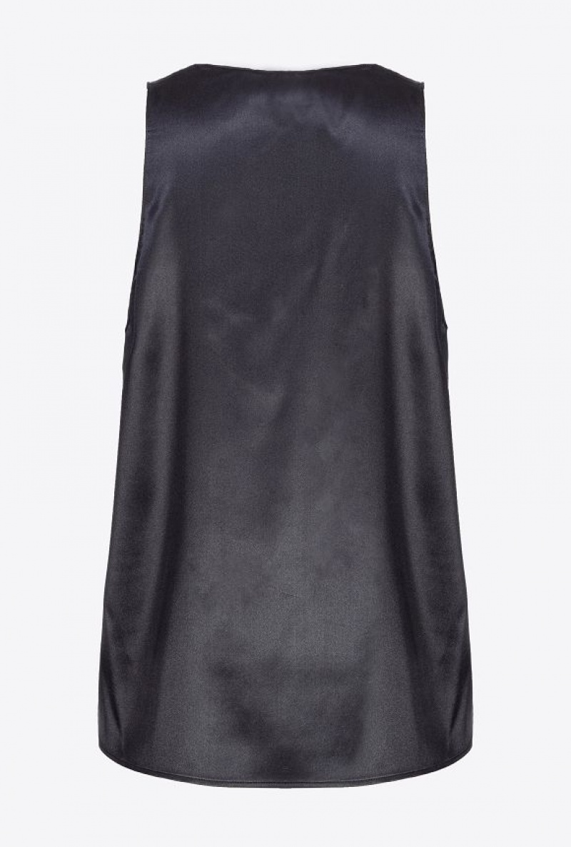 Pinko Sleeveless Stretch Satin Top LIMO BLACK | SN-PKO33219