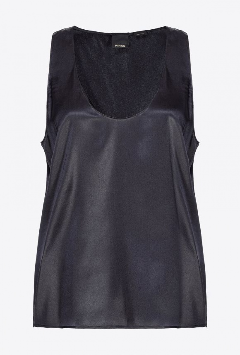 Pinko Sleeveless Stretch Satin Top LIMO BLACK | SN-PKO33219