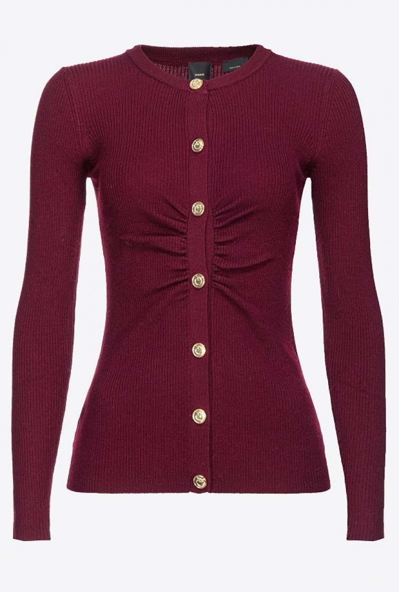 Pinko Slim-fit Ribbed Cardigan BURGUNDY-PORT ROYALE | SN-PKO33470