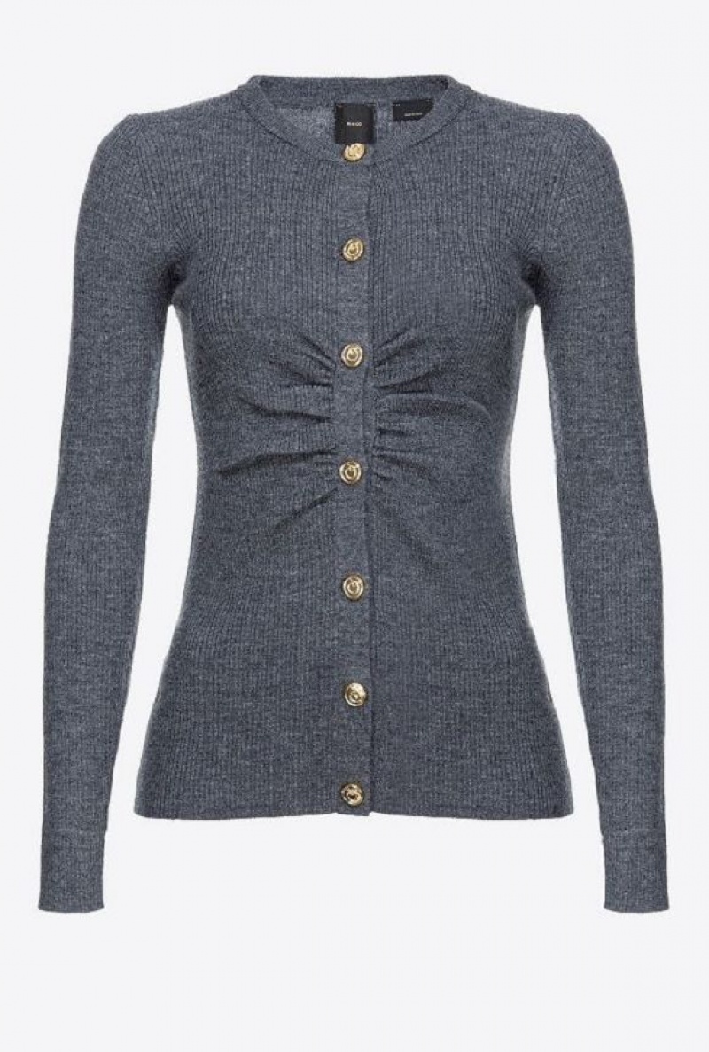 Pinko Slim-fit Ribbed Cardigan DARK GREY | SN-PKO33540