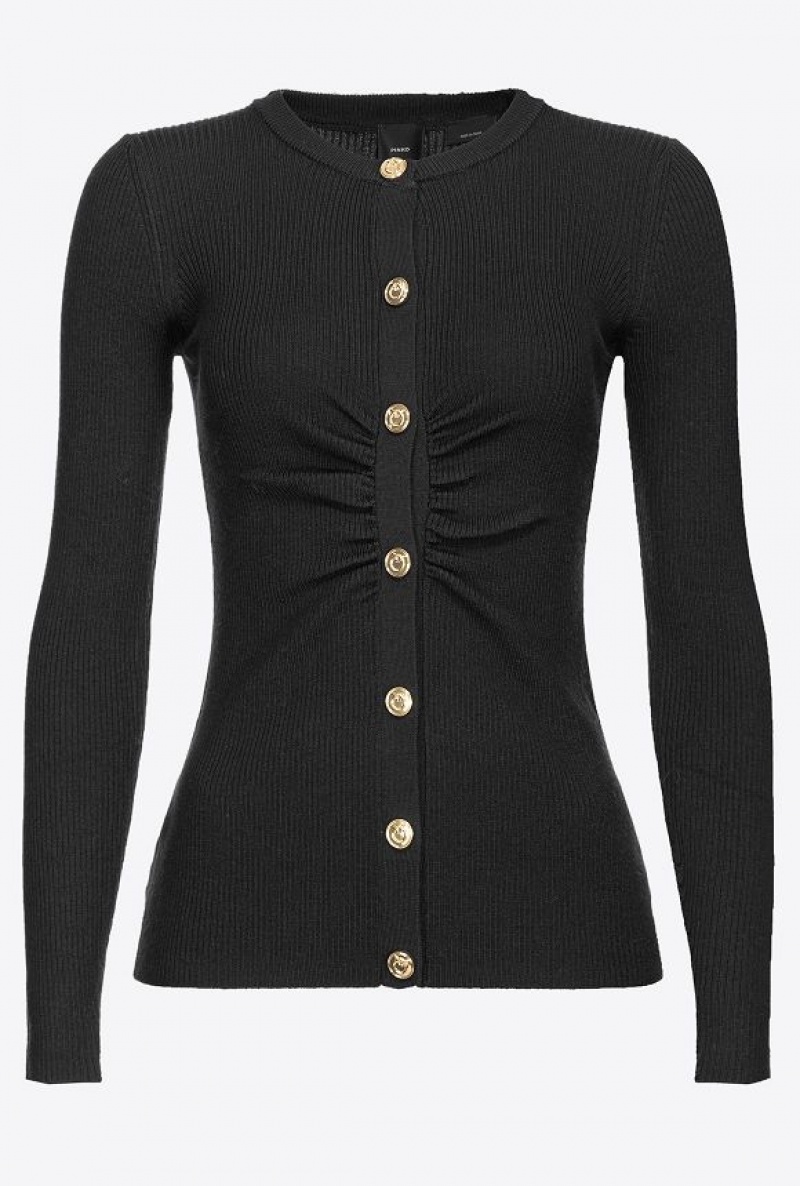 Pinko Slim-fit Ribbed Cardigan LIMO BLACK | SN-PKO33482