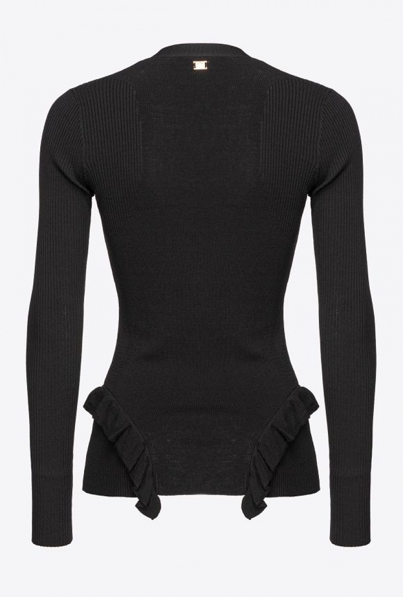 Pinko Slim-fit Ribbed Cardigan With Ruching LIMO BLACK | SN-PKO33461