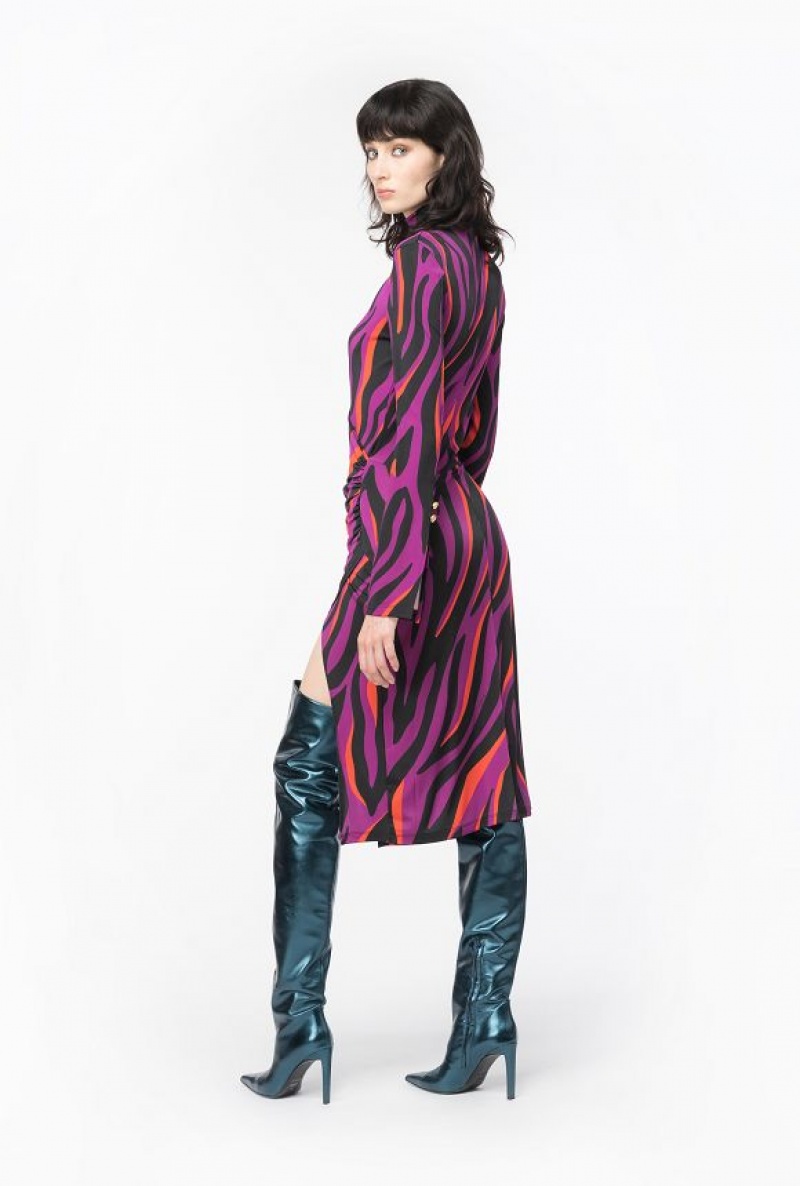 Pinko Slim-fitting Dress With Psychedelic Zebra Print BOUGAINVILLEA/BLACK/ORANGE | SN-PKO33082