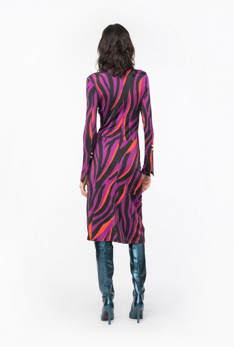 Pinko Slim-fitting Dress With Psychedelic Zebra Print BOUGAINVILLEA/BLACK/ORANGE | SN-PKO33082