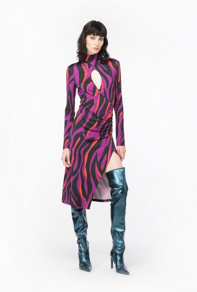 Pinko Slim-fitting Dress With Psychedelic Zebra Print BOUGAINVILLEA/BLACK/ORANGE | SN-PKO33082