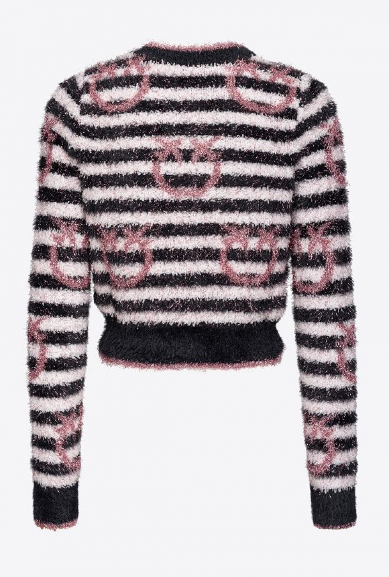 Pinko Slim-fitting Fringed Lurex Cardigan WHITE/BLACK/PINK | SN-PKO33856