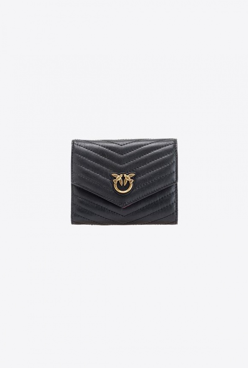 Pinko Small Chevron Nappa Leather Wallet BLACK-ANTIQUE GOLD | SN-PKO34306