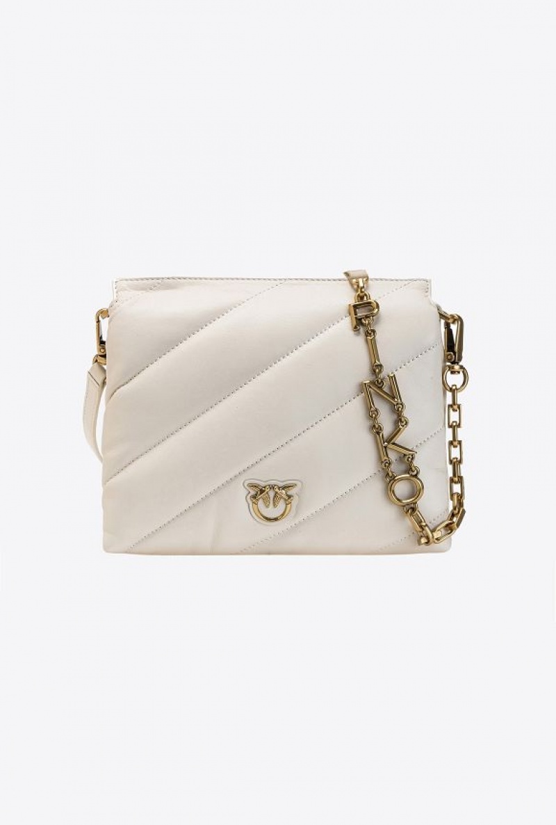 Pinko Small Twins Bag Maxi Quilt WHITE+WHITE-ANTIQUE GOLD | SN-PKO32681