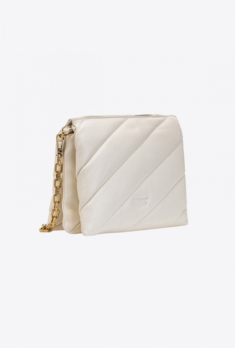 Pinko Small Twins Bag Maxi Quilt WHITE+WHITE-ANTIQUE GOLD | SN-PKO32394