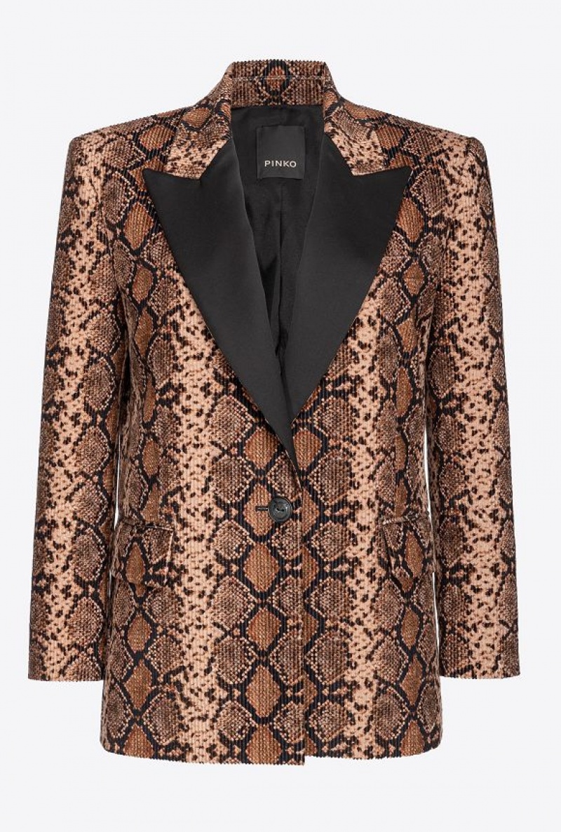 Pinko Snake Velvet And Satin Blazer MULTICOLOUR: BLACK/BEIGE | SN-PKO33899