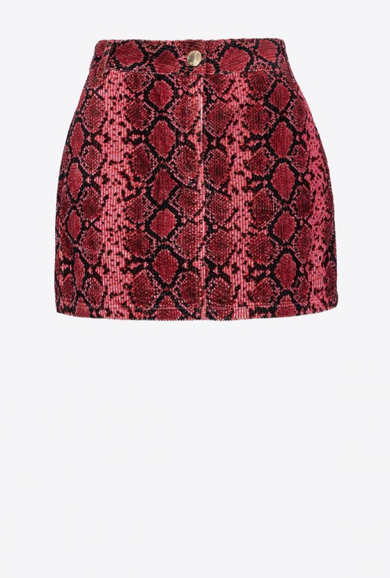 Pinko Snake-print Velvet Mini Skirt MULTI BLACK/FUCHSIA | SN-PKO34080