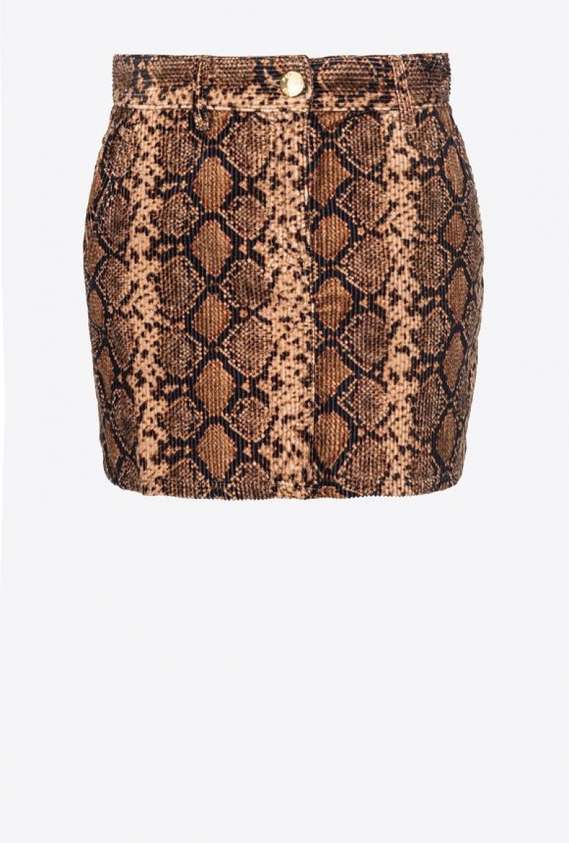 Pinko Snake-print Velvet Mini Skirt MULTICOLOUR: BLACK/BEIGE | SN-PKO34081