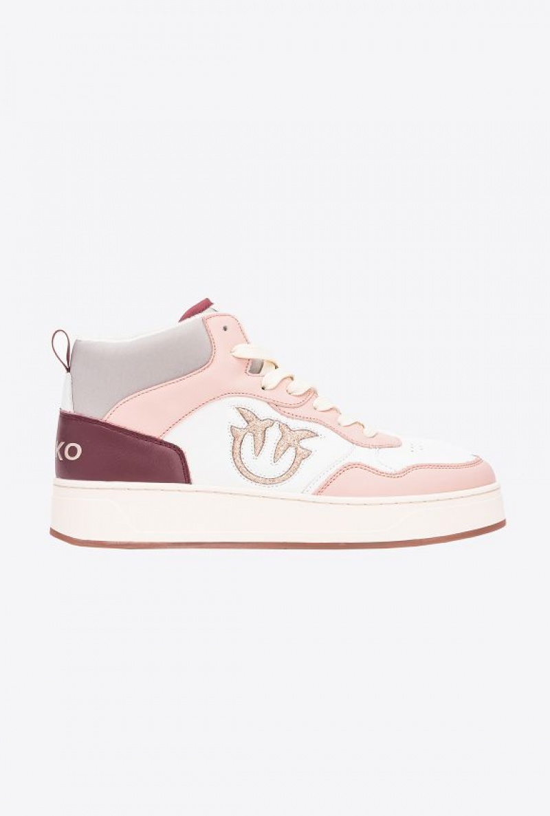 Pinko Sneakers With Glittery Love Birds Logo OFF WHITE/PINK/GREY | SN-PKO34128