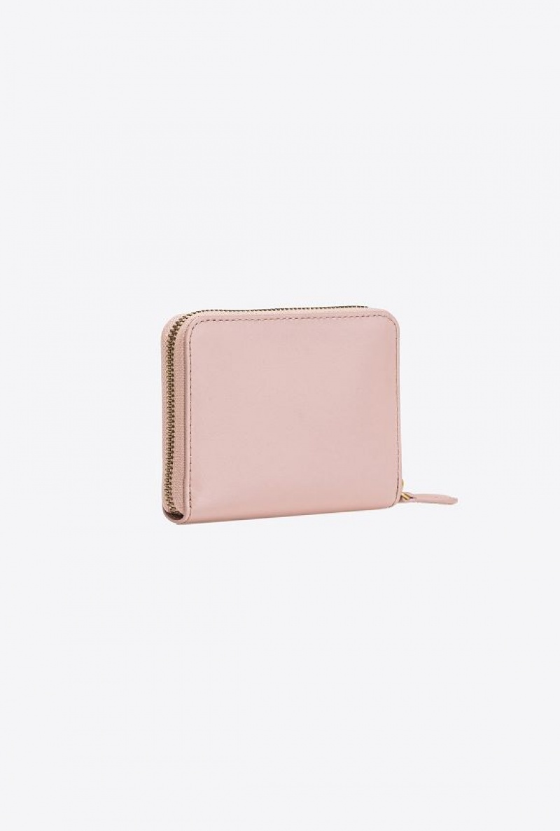 Pinko Square Leather Zip-around Purse PINK/DUSTY PINK-ANTIQUE GOLD | SN-PKO34270