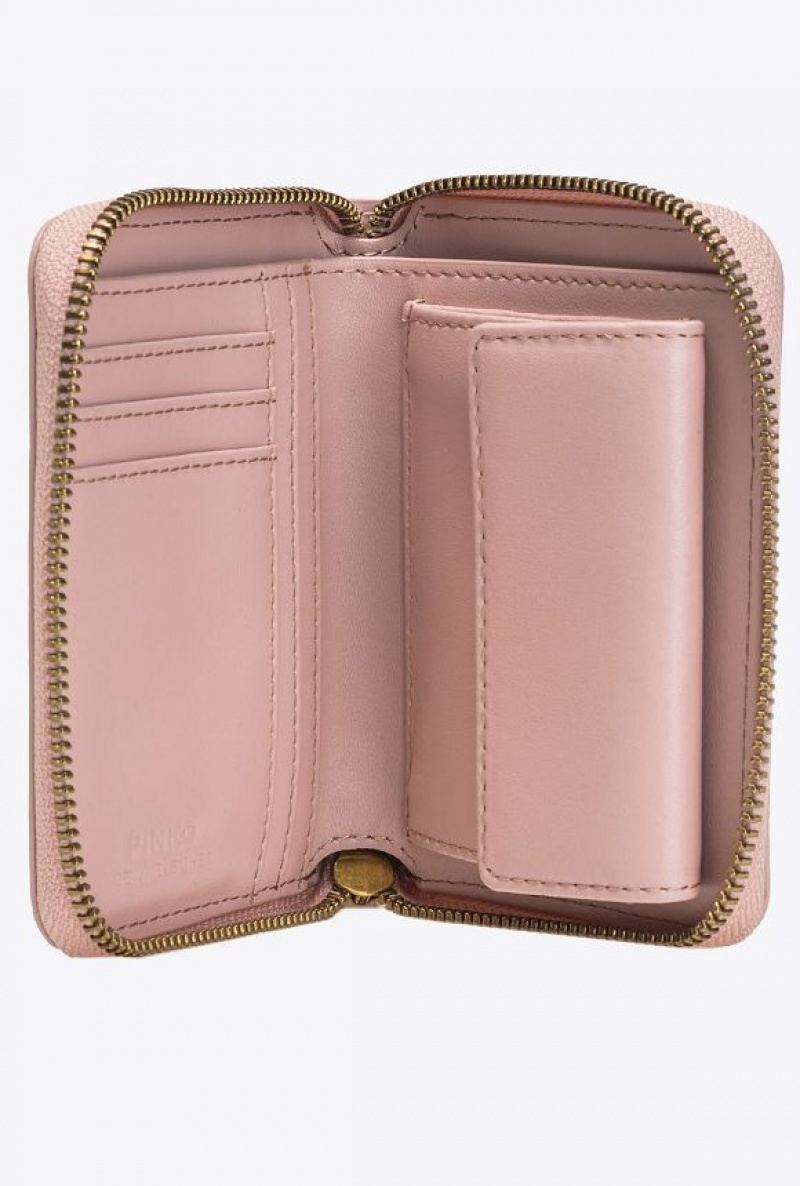 Pinko Square Leather Zip-around Purse PINK/DUSTY PINK-ANTIQUE GOLD | SN-PKO34339