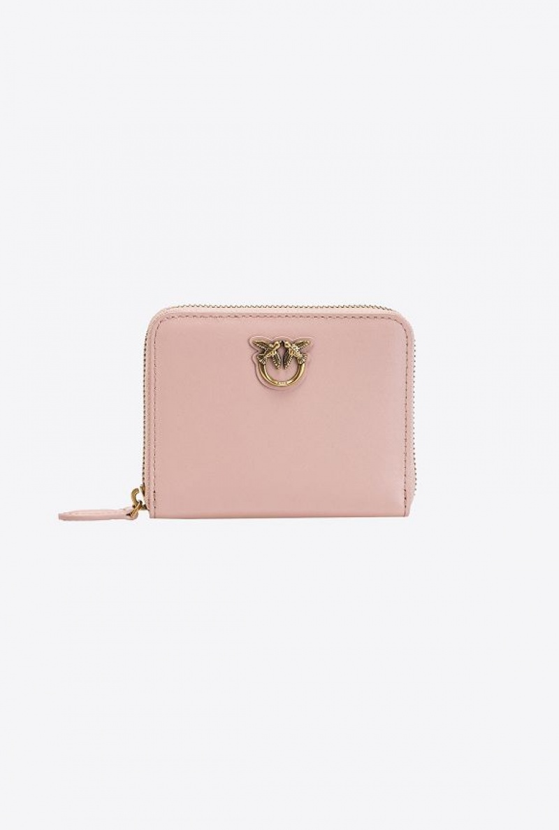 Pinko Square Leather Zip-around Purse PINK/DUSTY PINK-ANTIQUE GOLD | SN-PKO34339