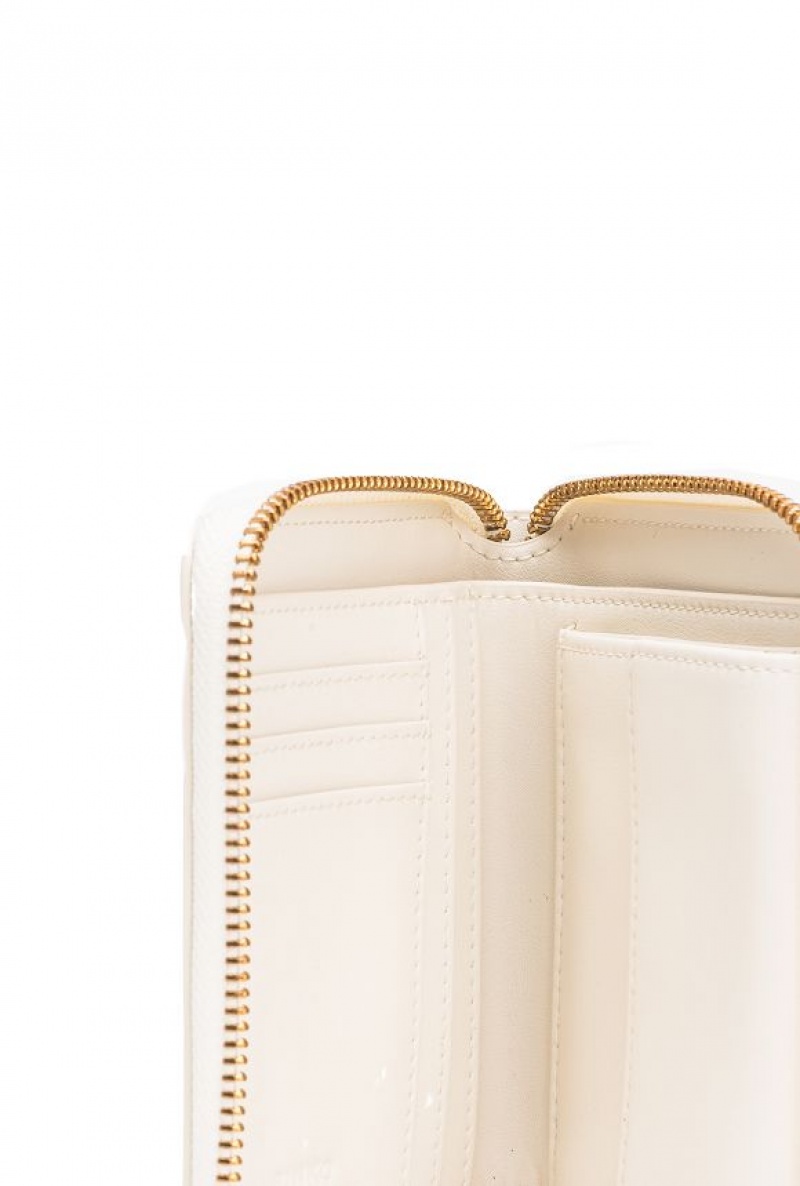 Pinko Square Leather Zip-around Purse WHITE+WHITE-ANTIQUE GOLD | SN-PKO34275