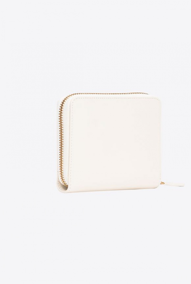 Pinko Square Leather Zip-around Purse WHITE+WHITE-ANTIQUE GOLD | SN-PKO34338