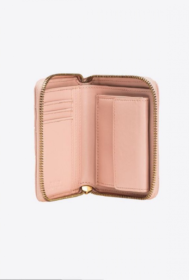 Pinko Square Zip-around Wallet In Chevron-patterned Nappa Leather PINK/DUSTY PINK-ANTIQUE GOLD | SN-PKO34277