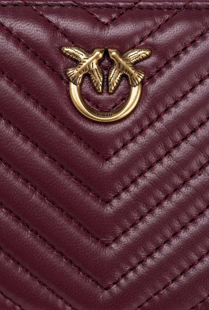 Pinko Square Zip-around Wallet In Chevron-patterned Nappa Leather INTENSE BERRY-ANTIQUE GOLD | SN-PKO34279