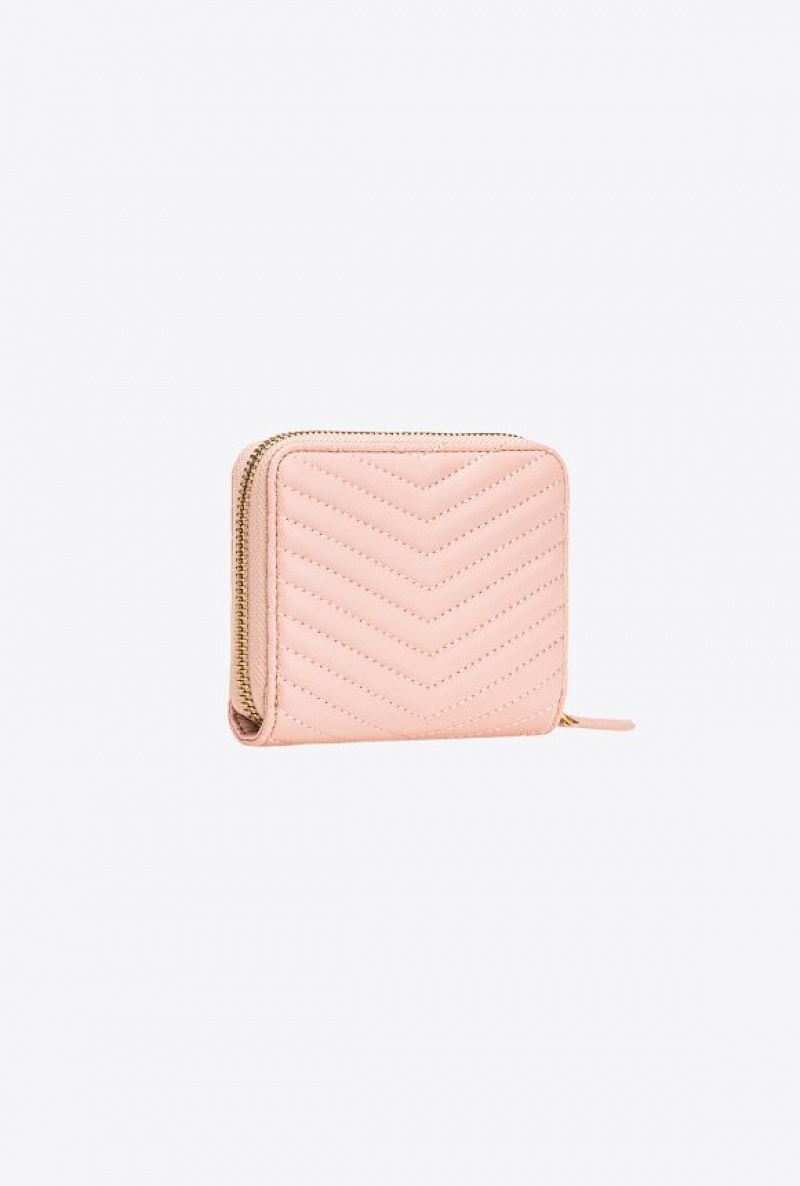 Pinko Square Zip-around Wallet In Chevron-patterned Nappa Leather PINK/DUSTY PINK-ANTIQUE GOLD | SN-PKO34335