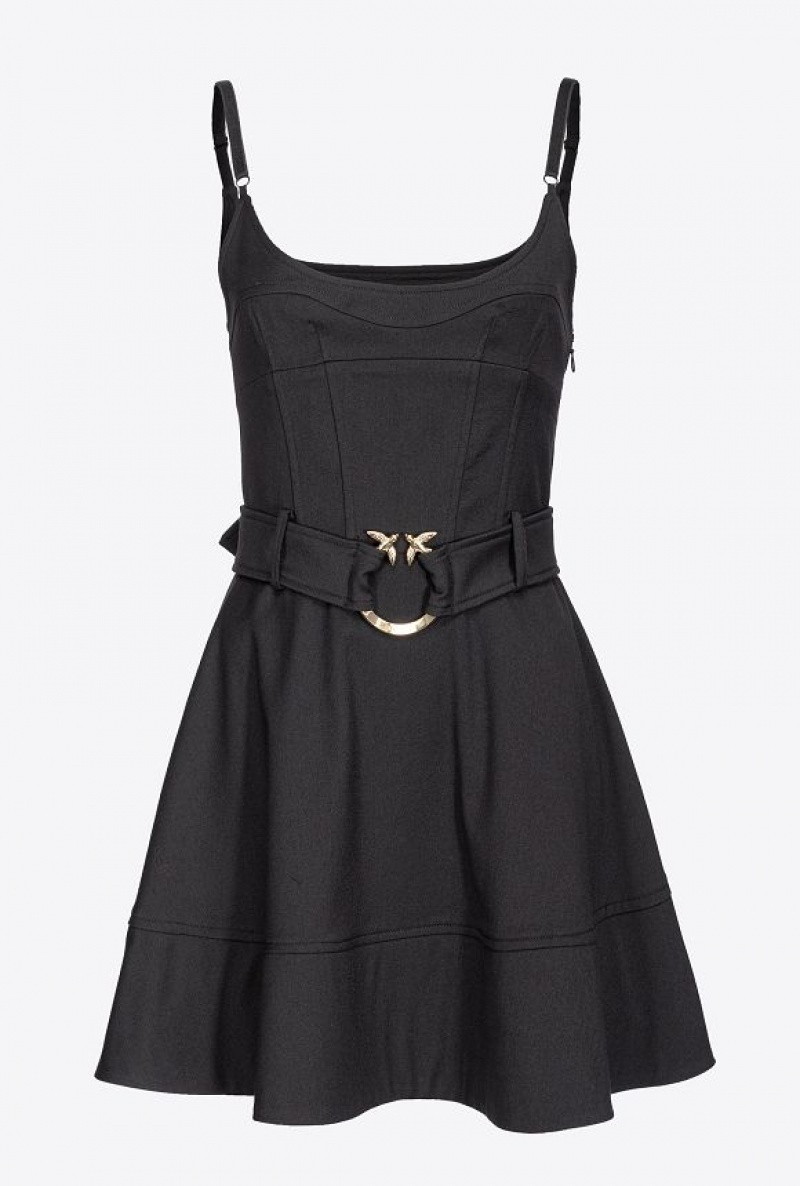 Pinko Strappy Mini Dress With Piercing Belt LIMO BLACK | SN-PKO33117