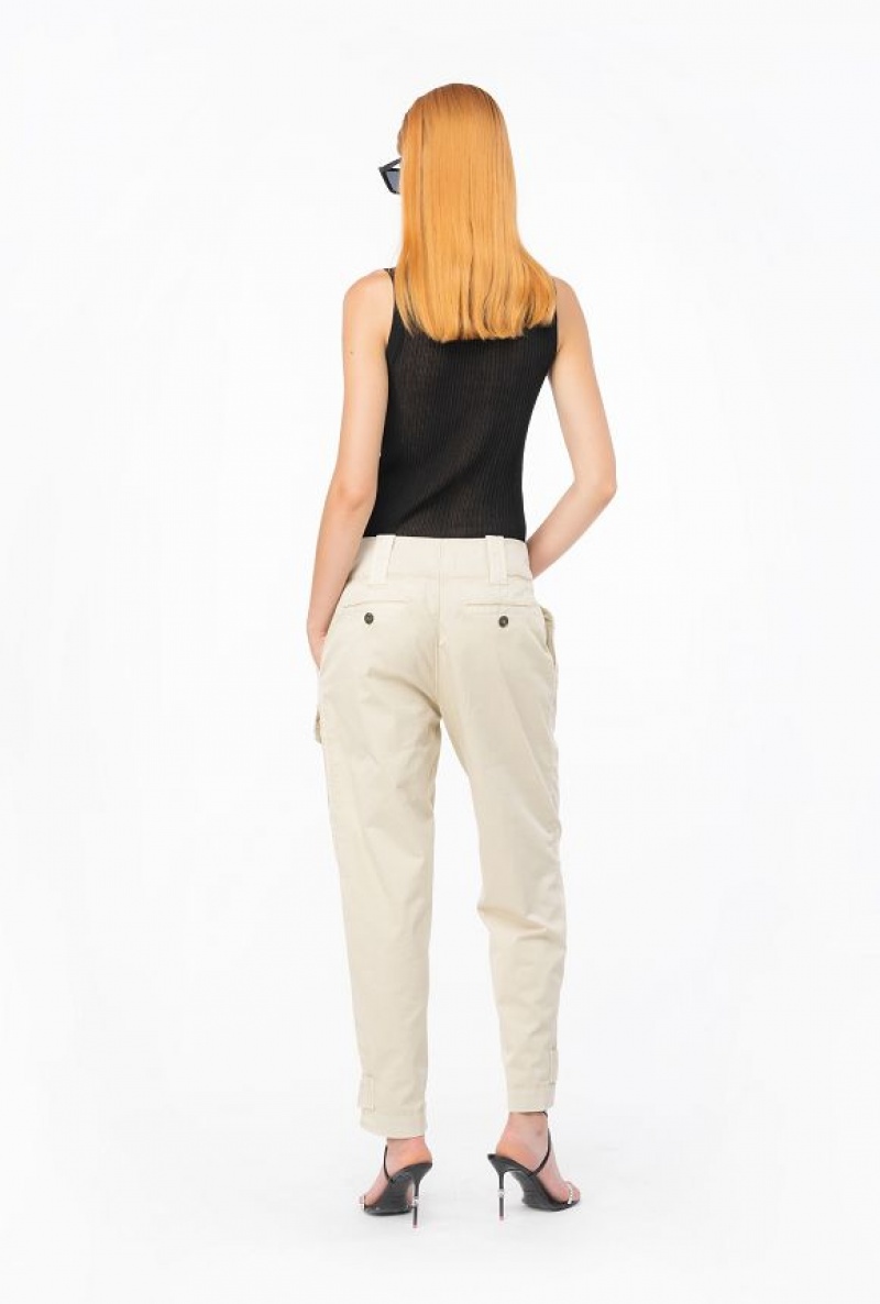 Pinko Stretch Cotton Cargo Trousers BEIGE-WOOD ASH | SN-PKO33794