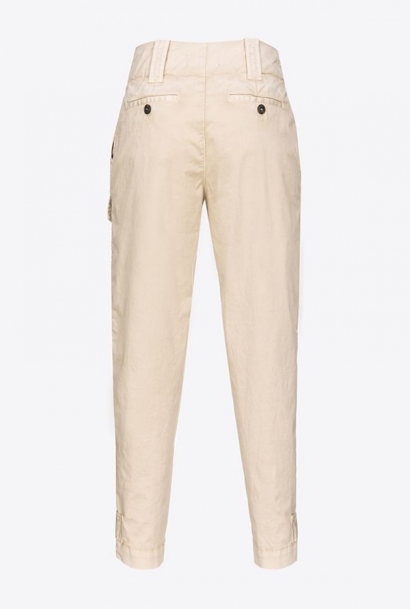 Pinko Stretch Cotton Cargo Trousers BEIGE-WOOD ASH | SN-PKO33794