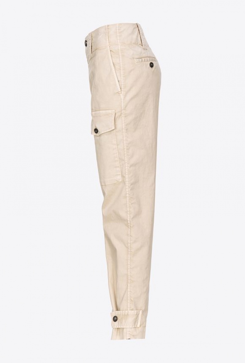 Pinko Stretch Cotton Cargo Trousers BEIGE-WOOD ASH | SN-PKO33794