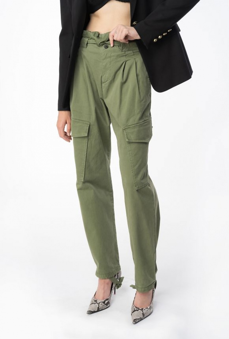 Pinko Stretch Satin Cargo Trousers CYPRESS GREEN | SN-PKO33776