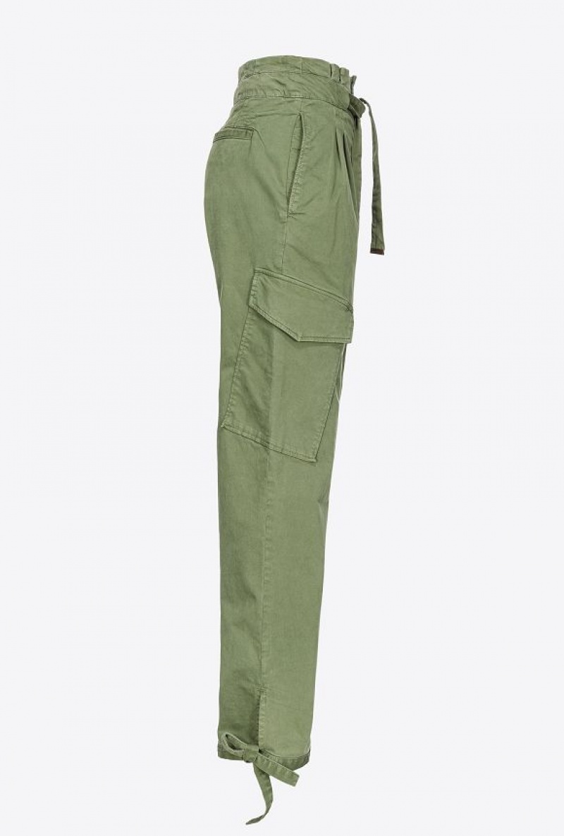 Pinko Stretch Satin Cargo Trousers CYPRESS GREEN | SN-PKO33776