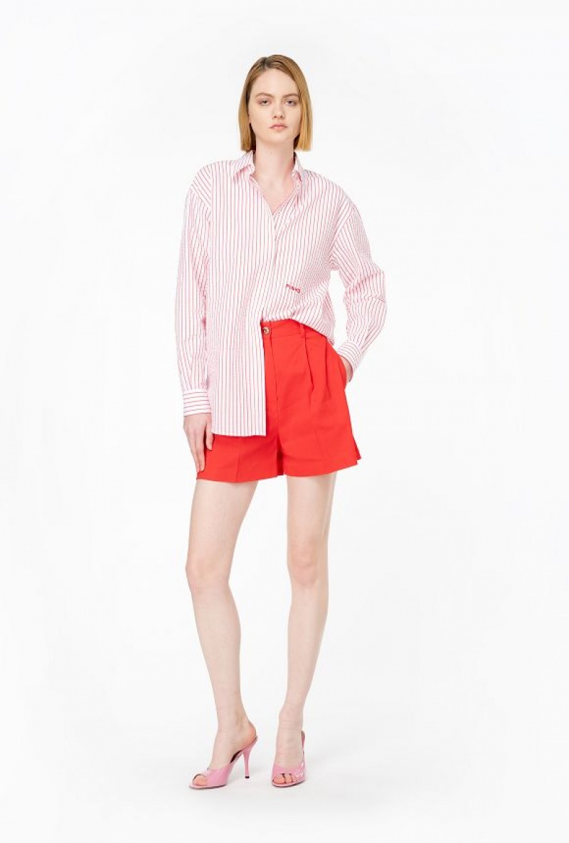 Pinko Striped Seersucker Shirt WHITE/RED | SN-PKO33140