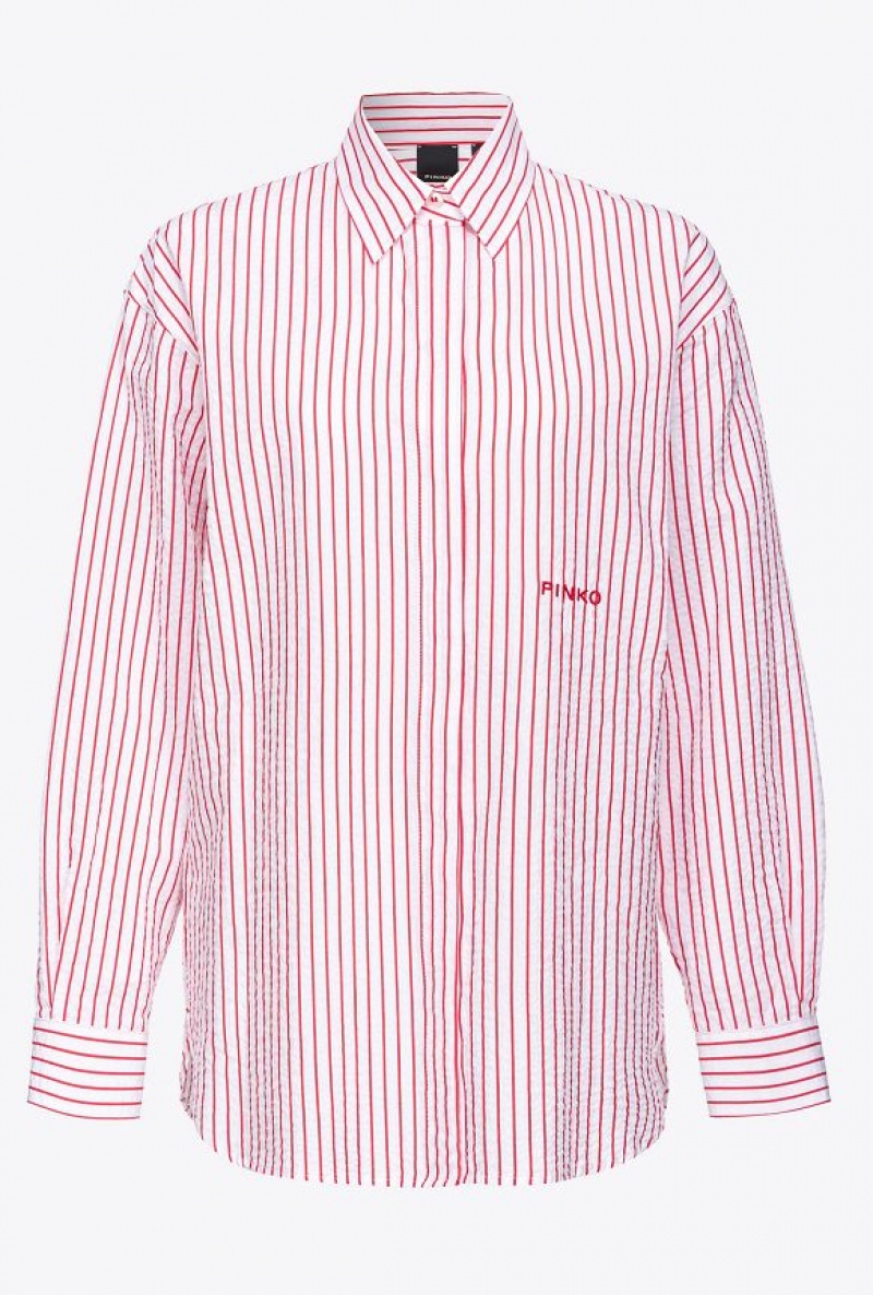 Pinko Striped Seersucker Shirt WHITE/RED | SN-PKO33140