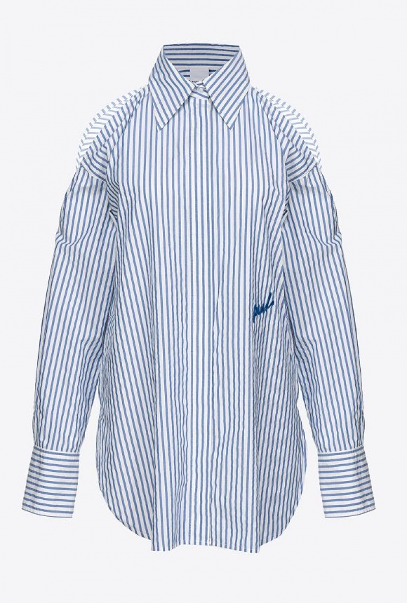 Pinko Striped Shirt With Shoulder Openings WHITE/LIGHT BLUE | SN-PKO33138