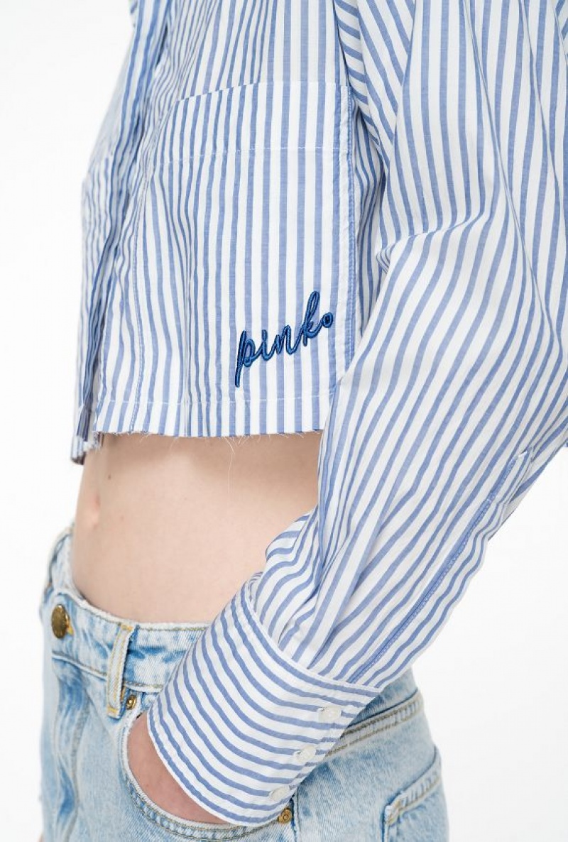 Pinko Striped Short Shirt WHITE/LIGHT BLUE | SN-PKO33134