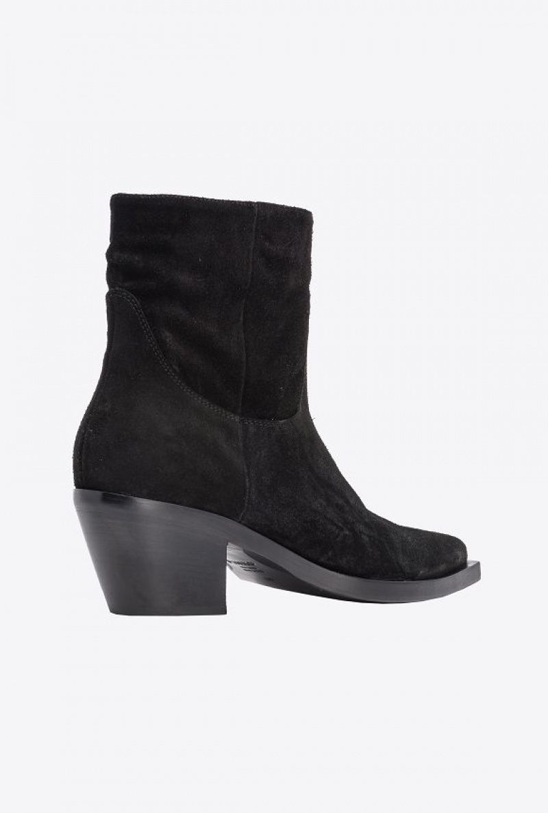 Pinko Suede Cowboy Ankle Boots LIMO BLACK | SN-PKO34146