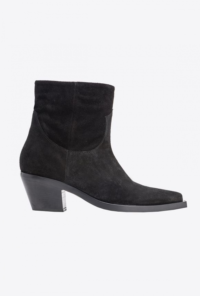 Pinko Suede Cowboy Ankle Boots LIMO BLACK | SN-PKO34146