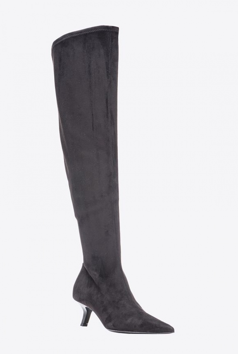 Pinko Suede-effect Thigh-high Boots LIMO BLACK | SN-PKO34140