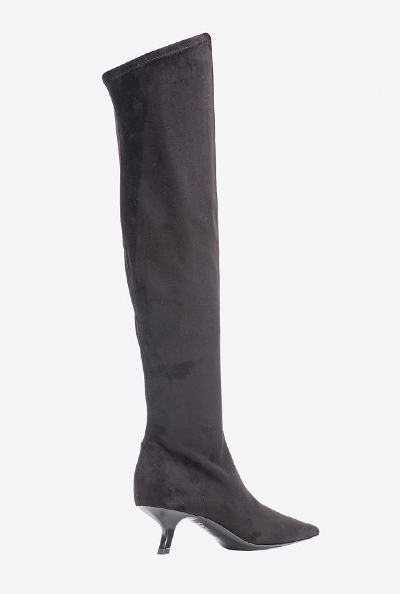 Pinko Suede-effect Thigh-high Boots LIMO BLACK | SN-PKO34140