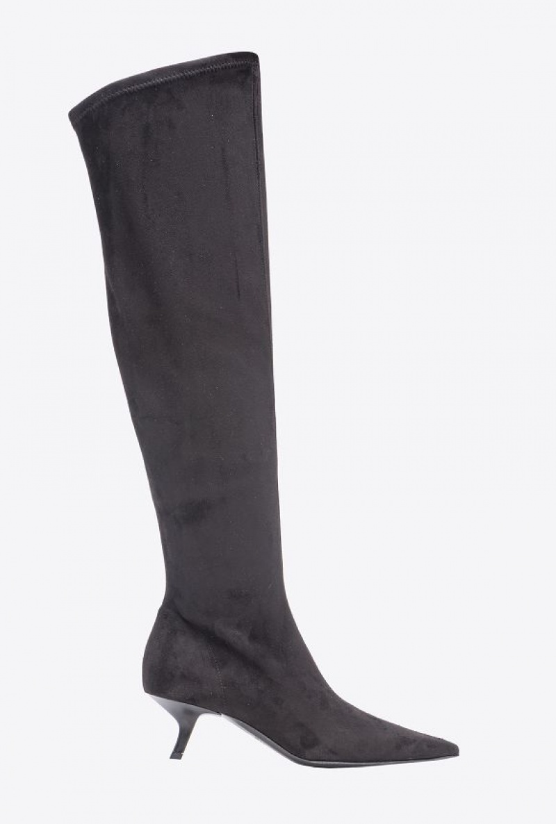 Pinko Suede-effect Thigh-high Boots LIMO BLACK | SN-PKO34140