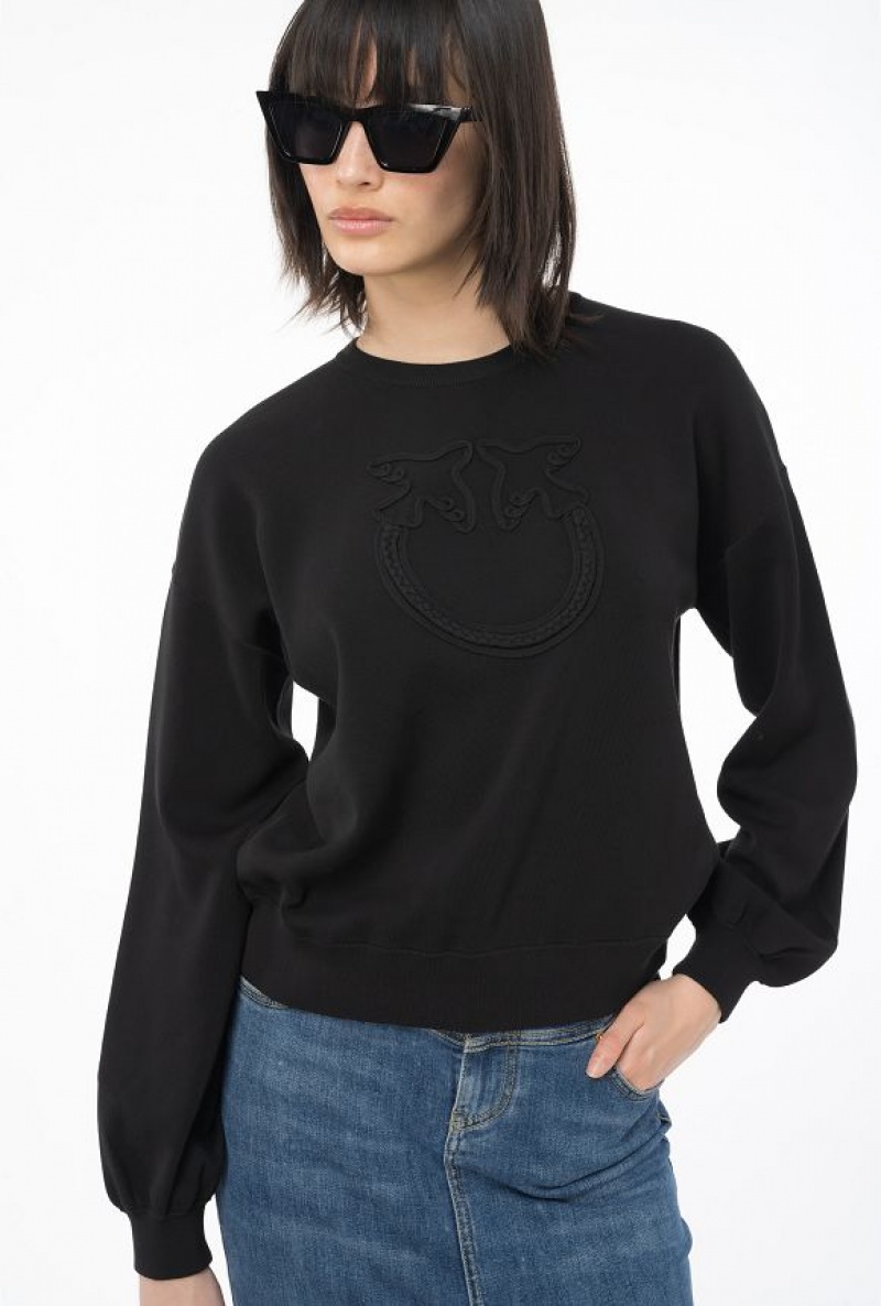 Pinko Sweater With Love Birds Appliqué LIMO BLACK | SN-PKO33437