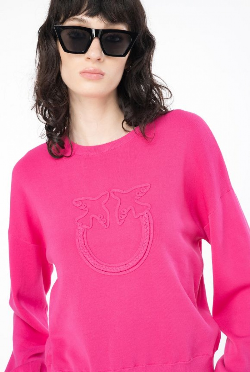 Pinko Sweater With Love Birds Appliqué BEETROOT | SN-PKO33518