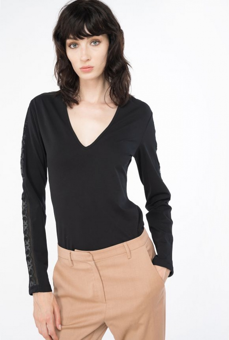 Pinko Sweater With Sleeve Inlay Detail LIMO BLACK | SN-PKO33451