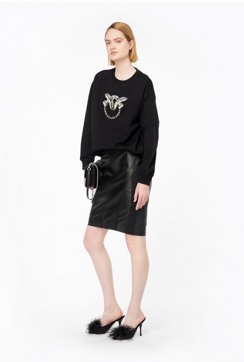 Pinko Sweatshirt With Love Birds Embroidery LIMO BLACK | SN-PKO33406