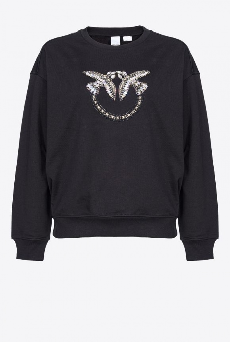 Pinko Sweatshirt With Love Birds Embroidery LIMO BLACK | SN-PKO33406